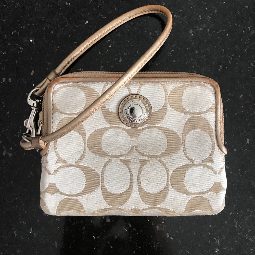 COACH used wristlet wallet - gold with silver