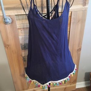 Women's navy multi colored tassel tank