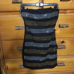 Strapless mini dress with rhinestones