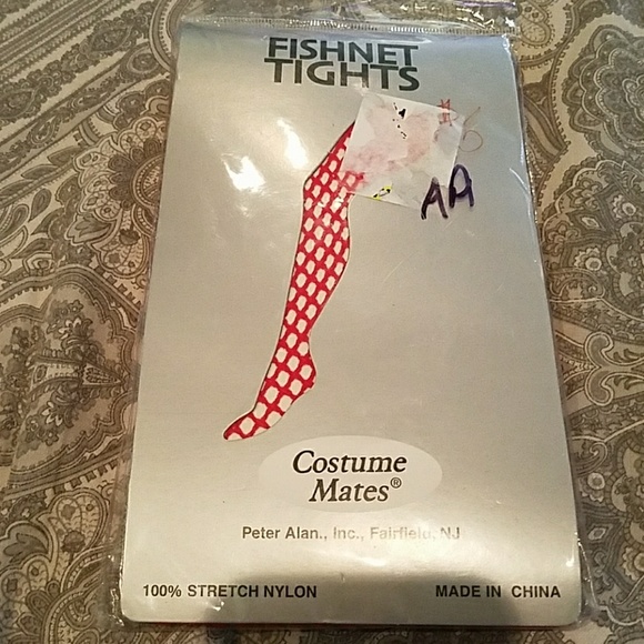 RED FISHNET VALENTINES TIGHTS NEW - Picture 1 of 4