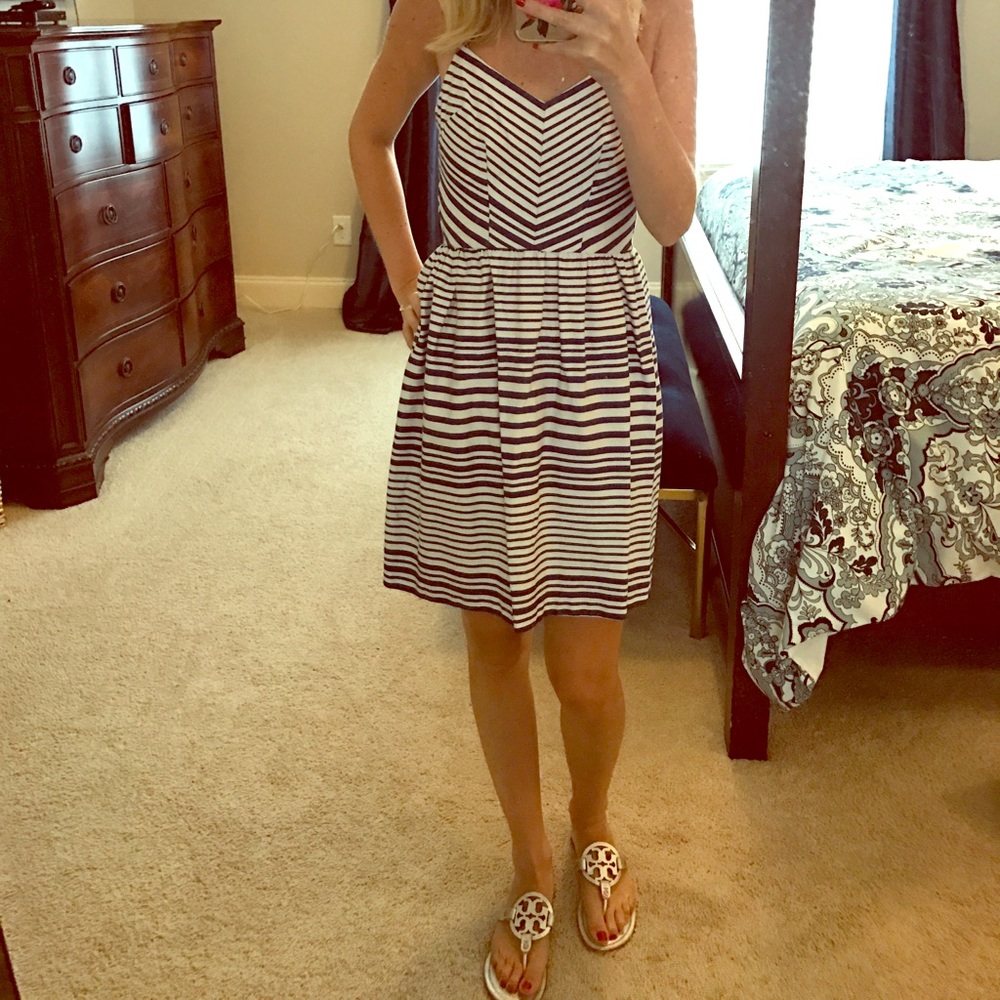 Navy and White Striped Dress