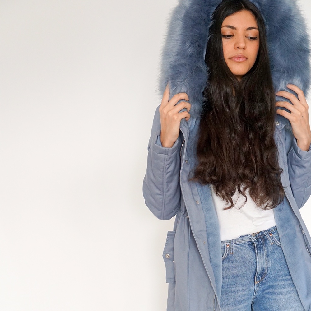 FAUX FUR PARKA - BLUE