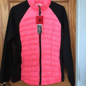 Neon pink and black duck down puffer jacket