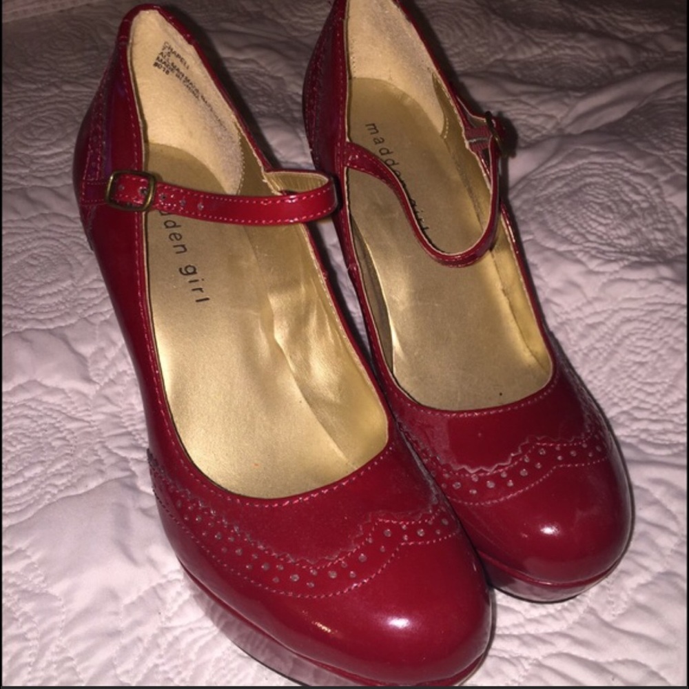Steve Madden red patent leather Mary Jane heels