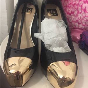 Dolce Vida Patent Leather and Gold Toe heels