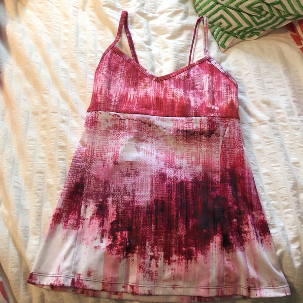 Pink, white, and black yoga tank