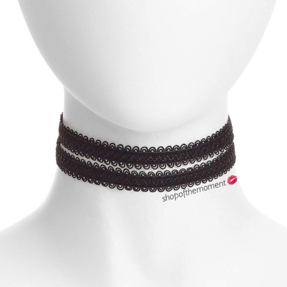 new Vanessa Mooney ☽ Festival Double Row Lace Choker Necklace ☽ Black Lace ☽ - Picture 4 of 13