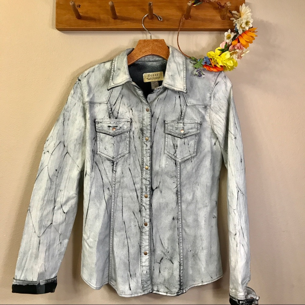 Rare Guess Coated Jacket White/Black Paint/NWT