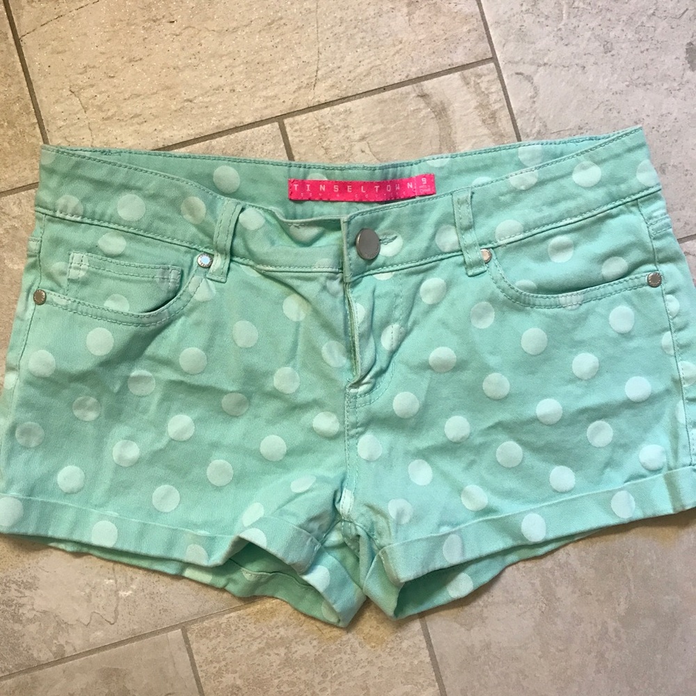 Light teal with white polka dot shorts!