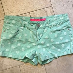 Light teal with white polka dot shorts!