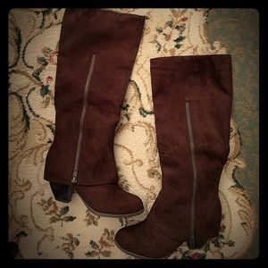 Chocolate brown zipper heel boots