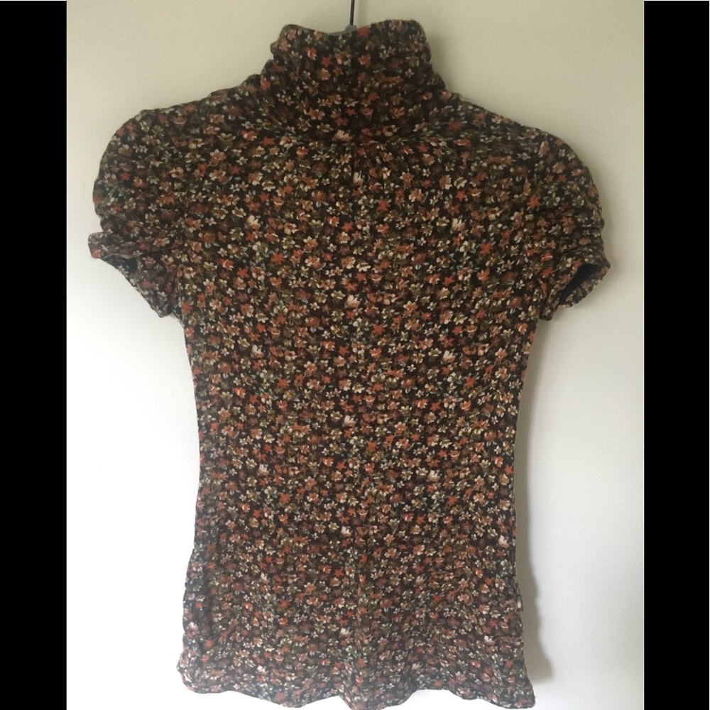 High neck ruffled blouse in rusty brown color