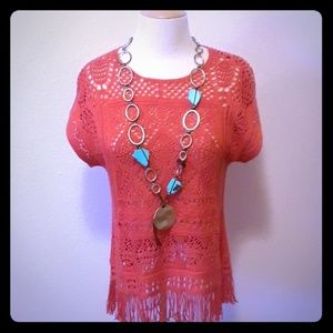 Crocheted short sleeve top by Chicos