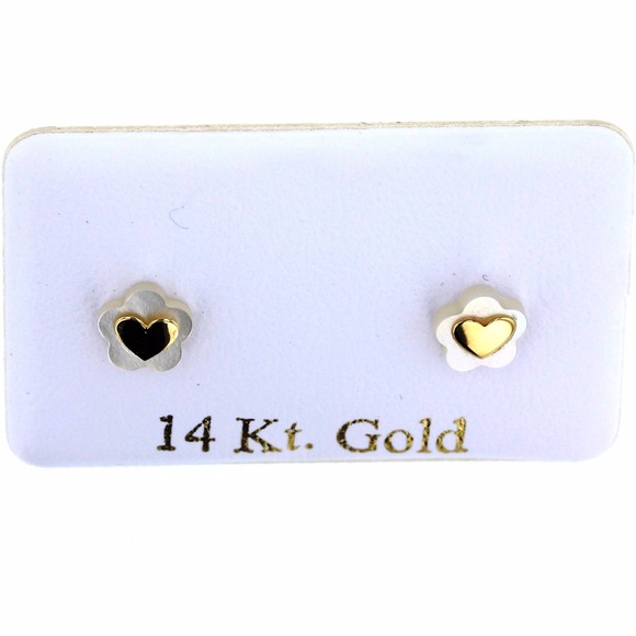 Girls Stud Earrings 14K Gold Safety screw Back