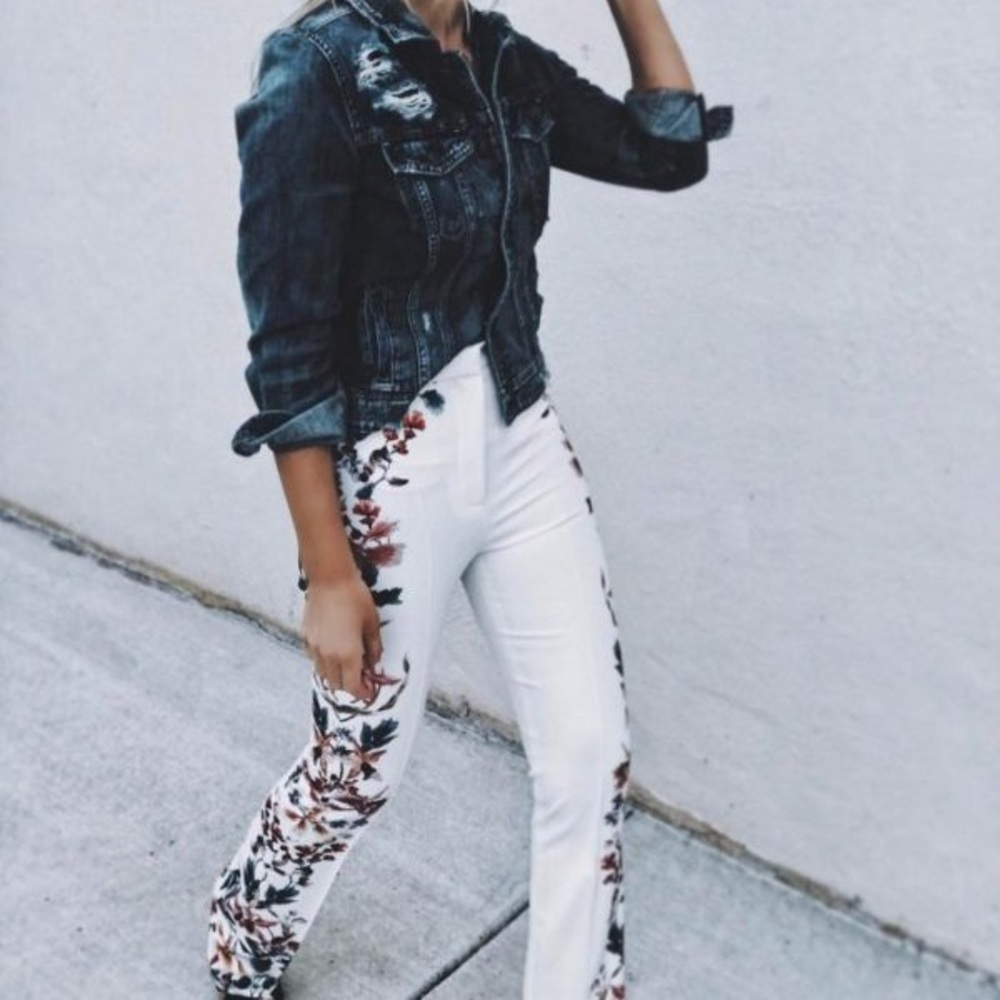 NWT ZARA FLORAL SIDE PRINT FLARED TROUSERS - Picture 1 of 5