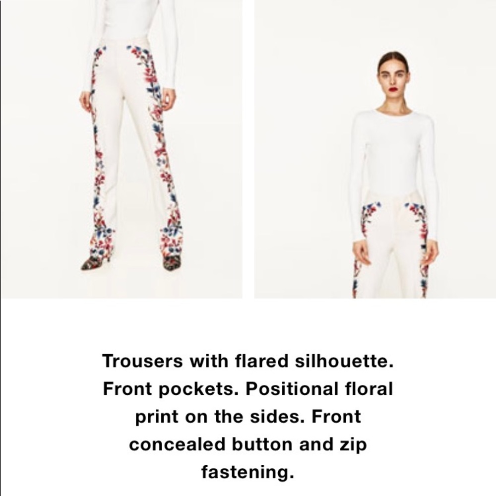 NWT ZARA FLORAL SIDE PRINT FLARED TROUSERS - Picture 5 of 5