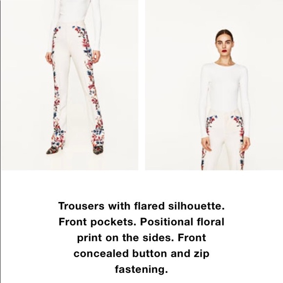 NWT ZARA FLORAL SIDE PRINT FLARED TROUSERS - Picture 5 of 5
