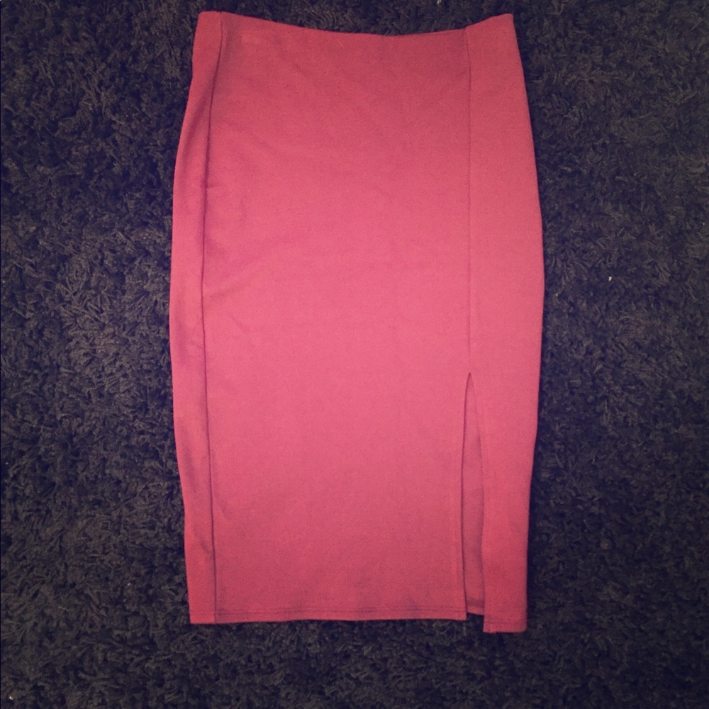 High Waisted Burgundy Pencil Skirt