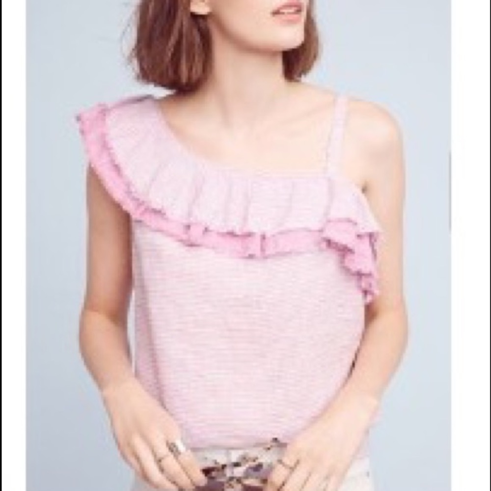 Anthropologie Ruffled linen top 💜💓 NWT