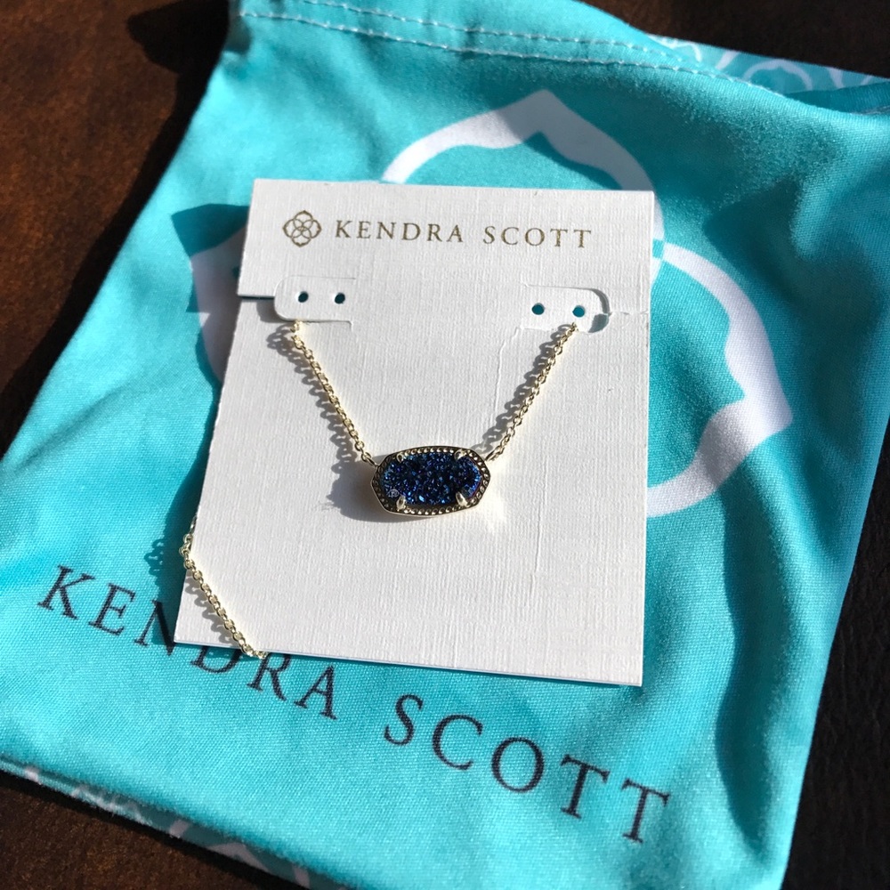 Kendra Scott Elisa Blue Drusy Necklace in gold