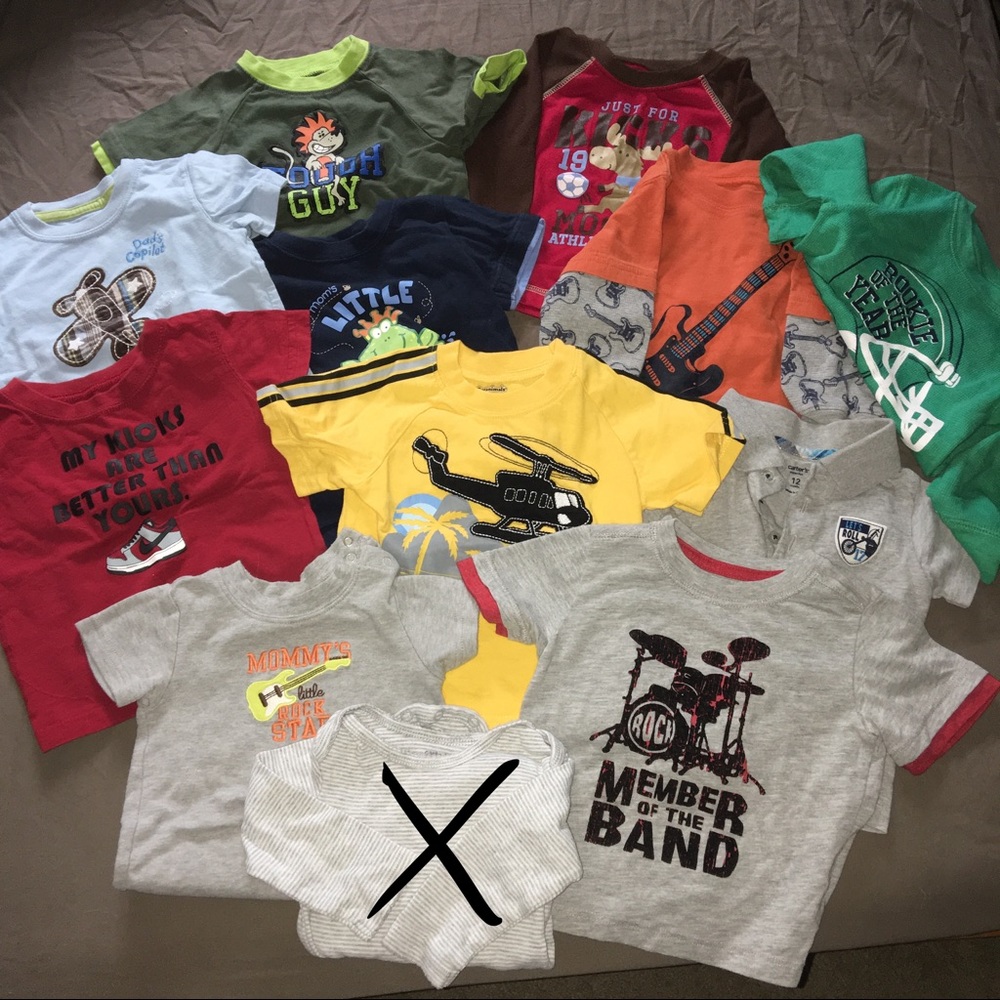 Bundle of 11 Boys shirts and onesies 12M