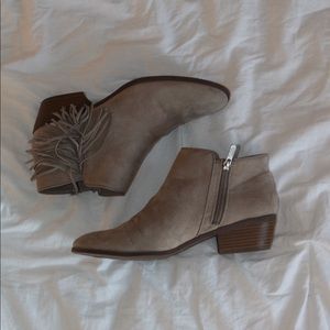Grey fringe booties