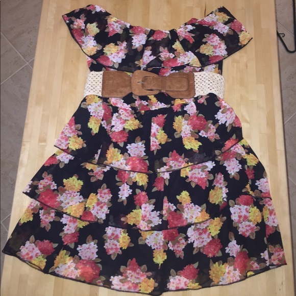 Floral Mini dress with suede belt - Picture 1 of 1