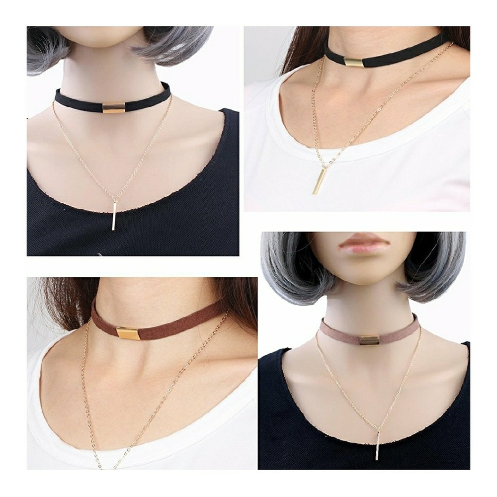 NEW Bundle Me Gold Bar Faux Suede Double Choker
