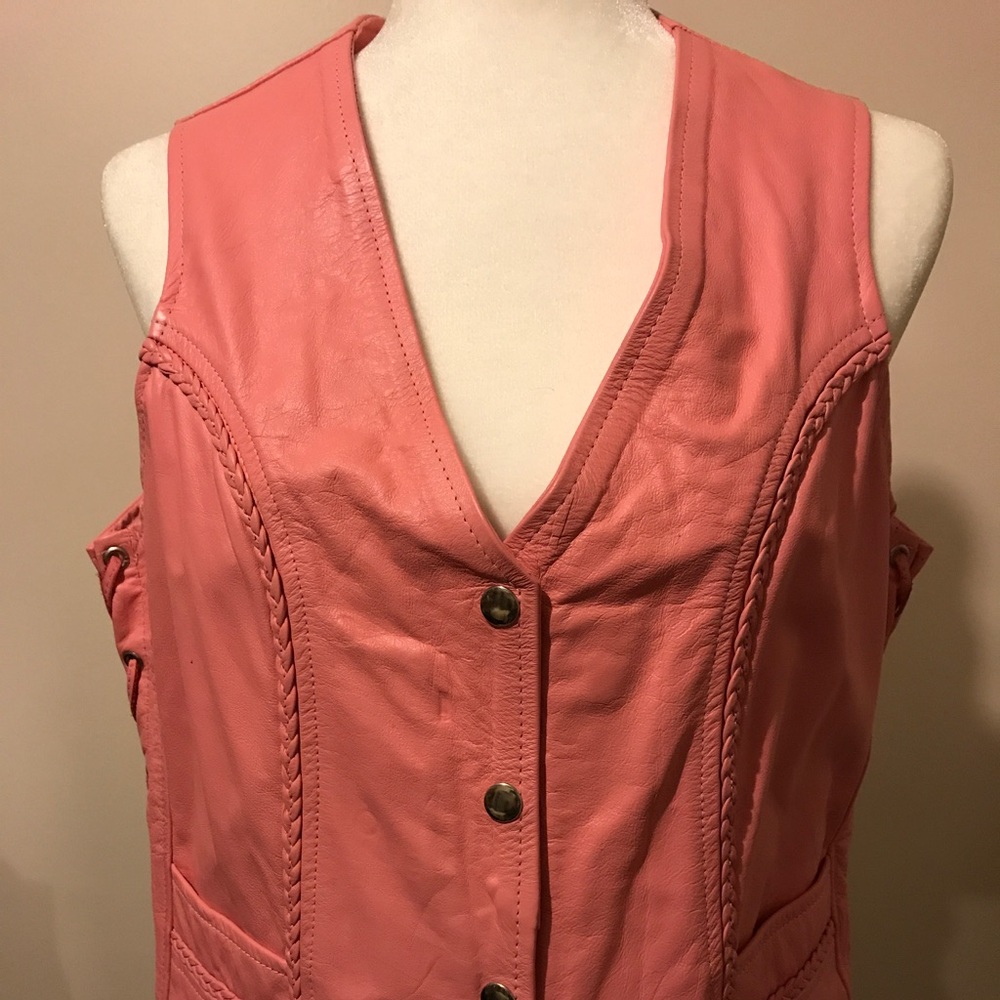 New Pink Authentic Leather Vest NWOT