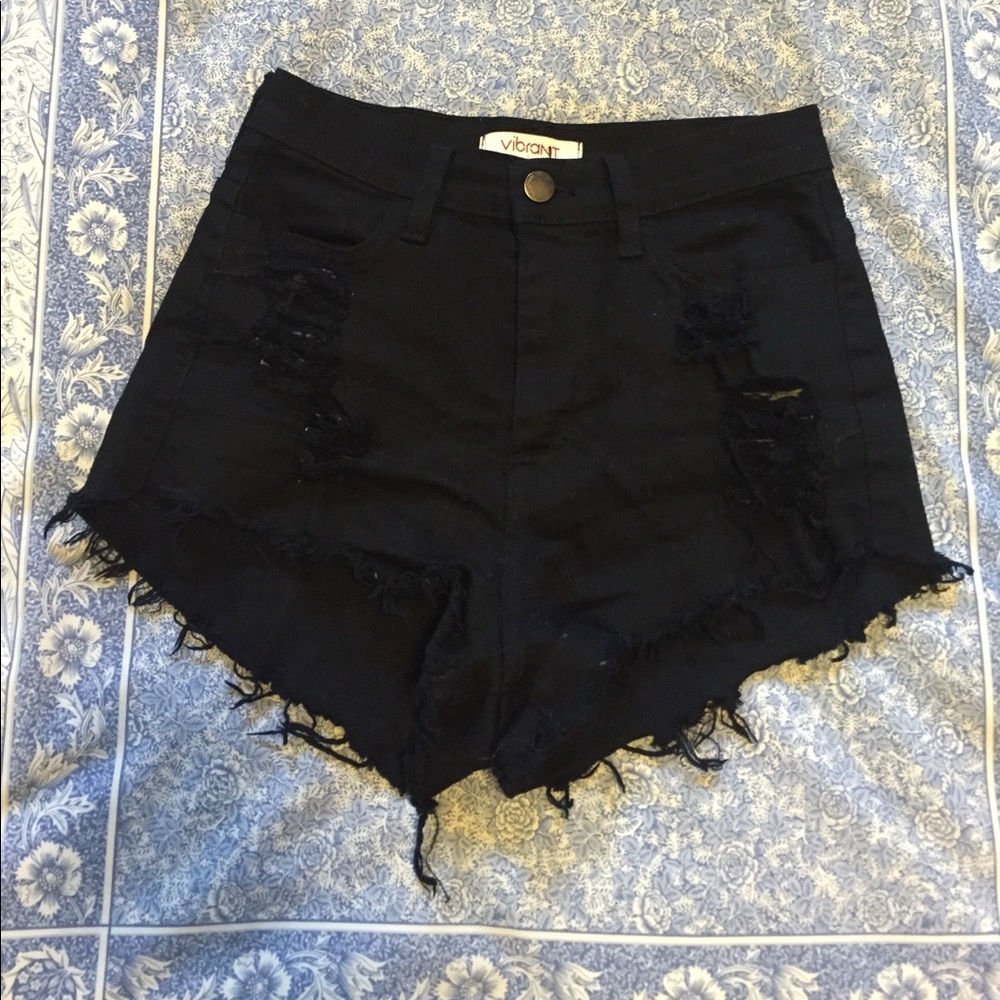 Black Ripped High Waisted Booty Shorts