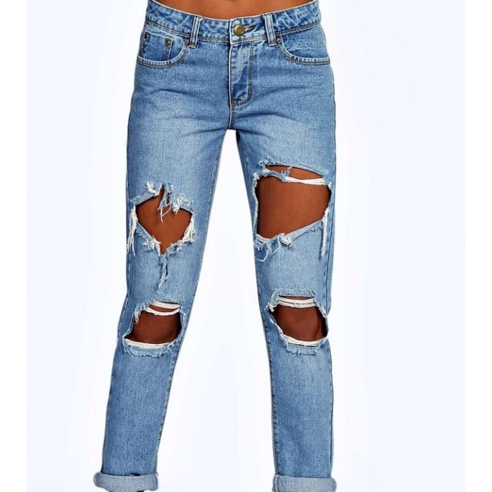 Denim ripped boyfriend jeans!! Size 8 (medium)