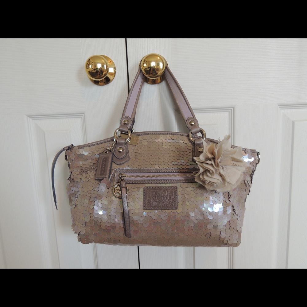 Coach Poppy Sequin Silver Metallic Bag Tote Purse