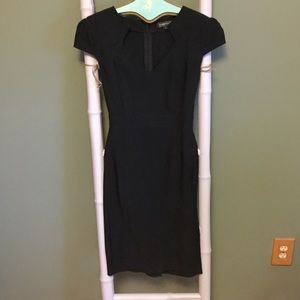 Black fitted, cap-sleeved, midi dress