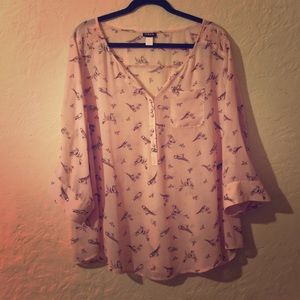 Torrid Pale Pink Bird Print Blouse