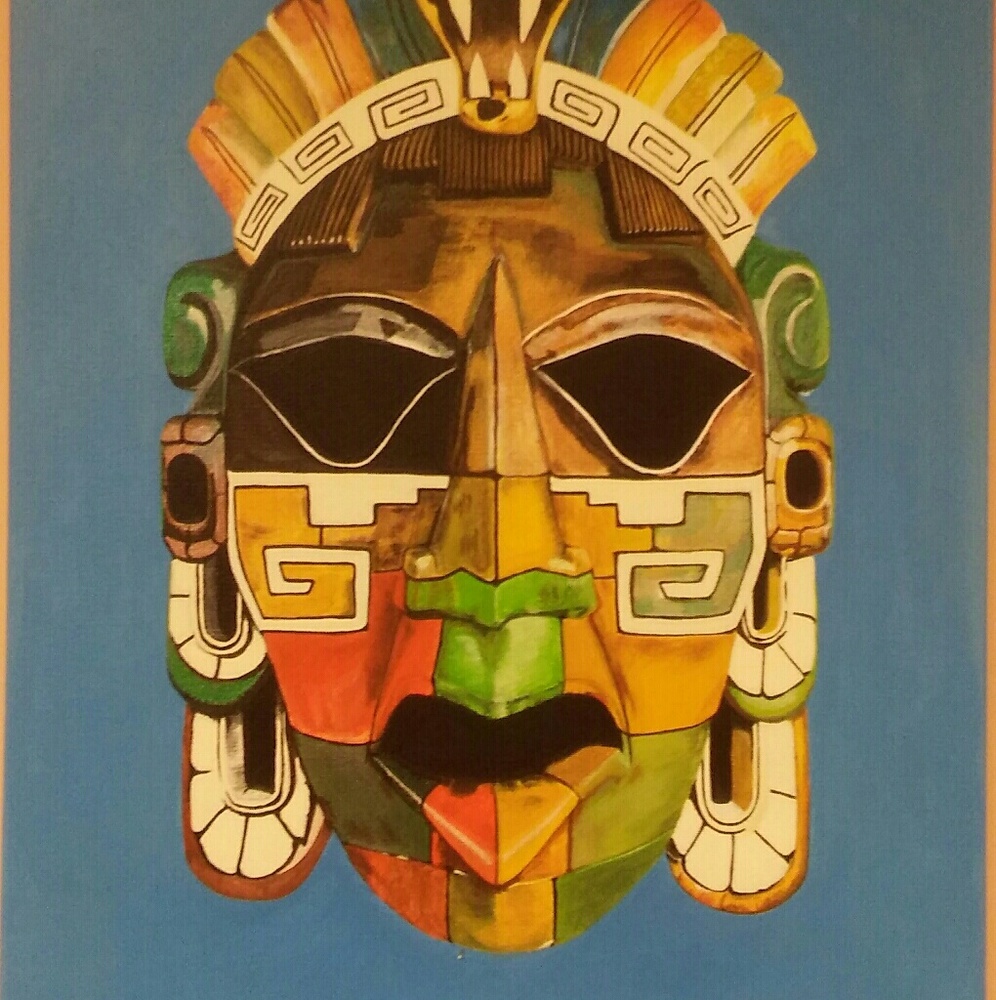 myan mask on canvas,signed