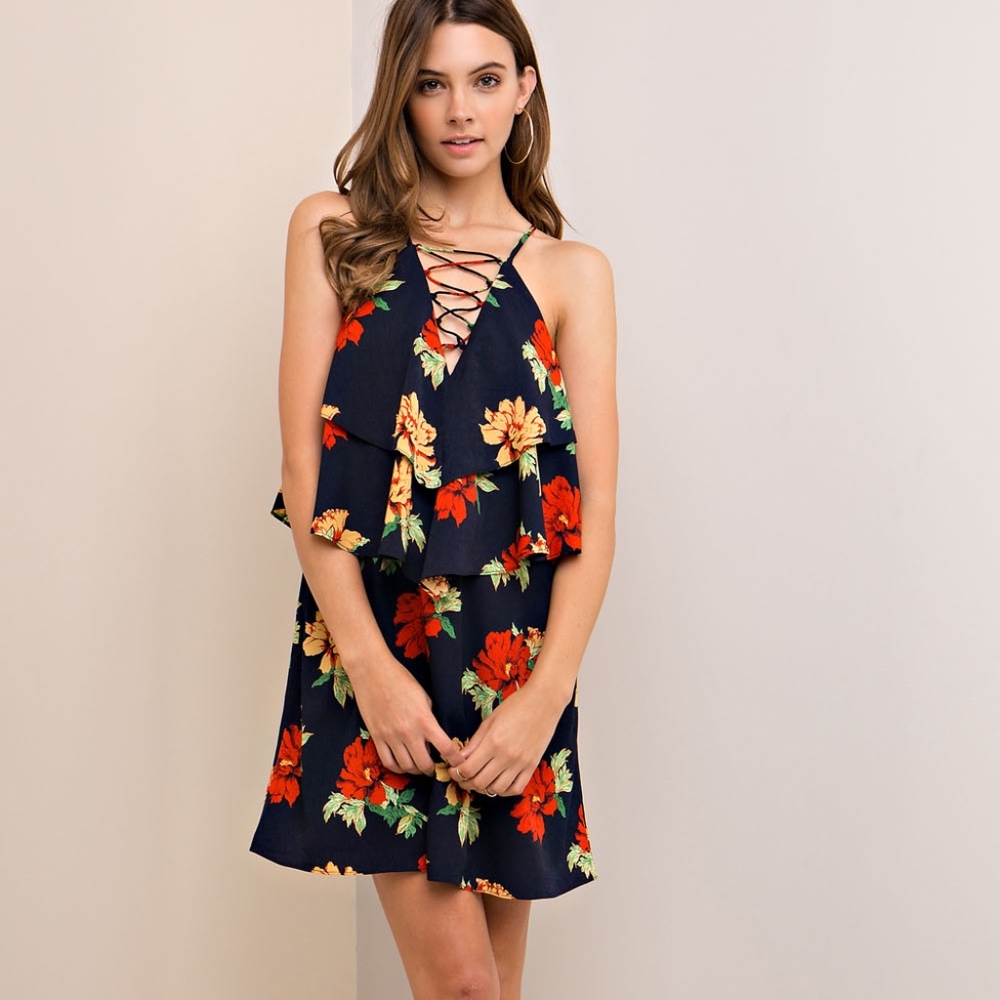 Floral Double-Layer Lace-Up Dress NWT *HOST PICK*