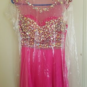 Pink Prom Dress with iridescent Gemstones