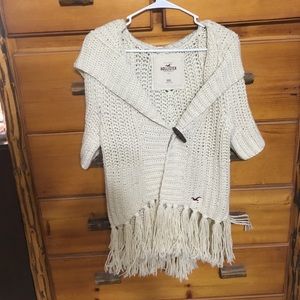 Cream crocheted cardigan w/ hood