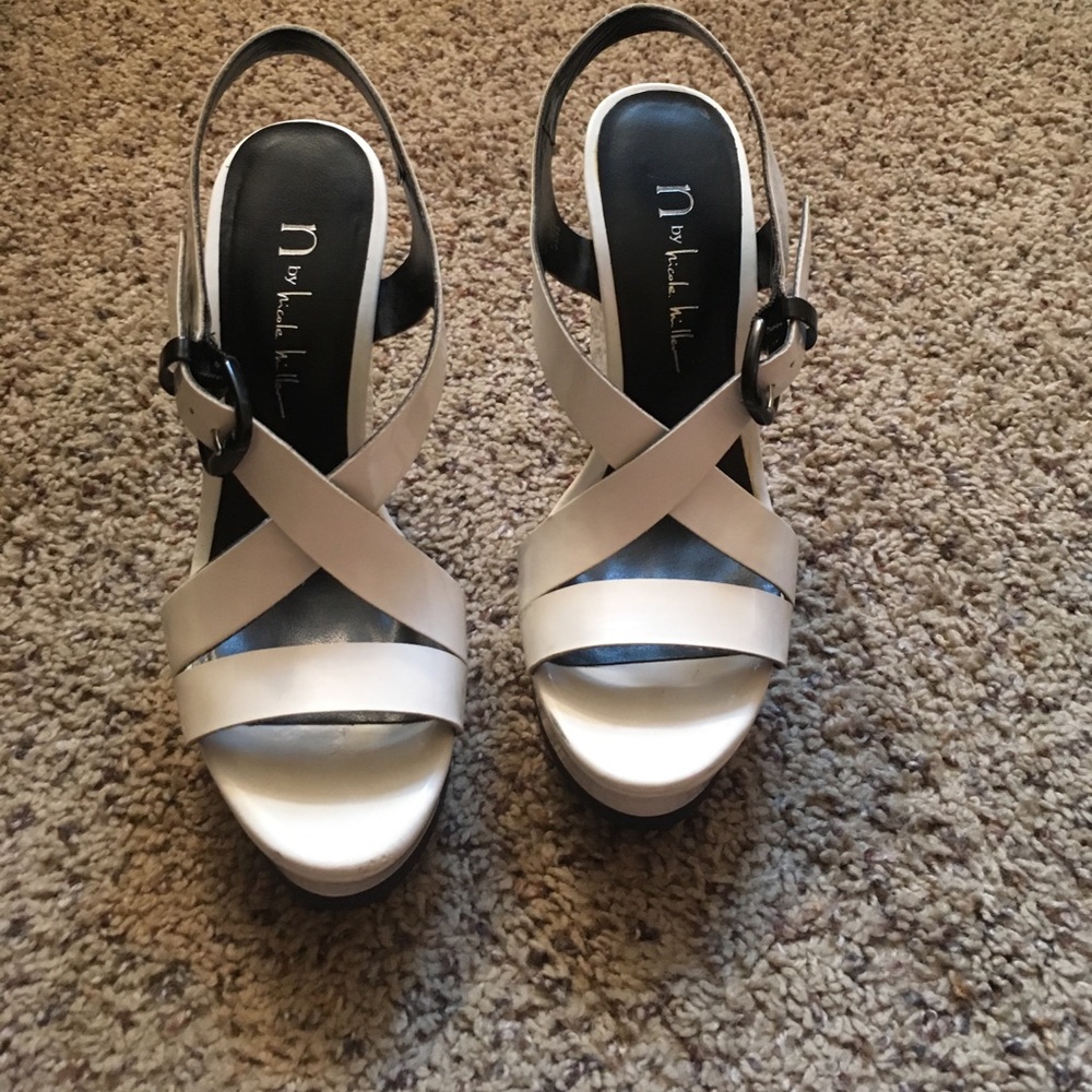 Strappy white wedges