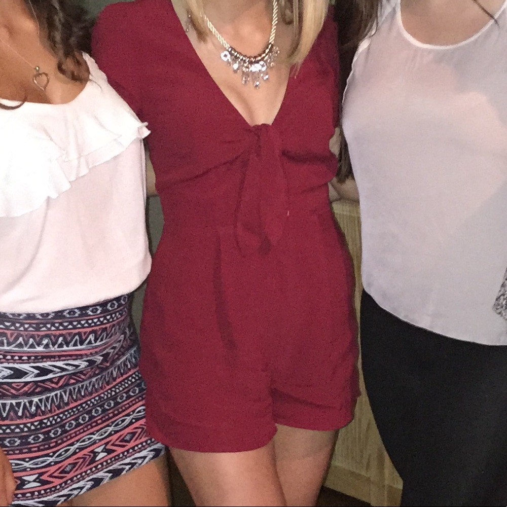 Deep red cut out romper