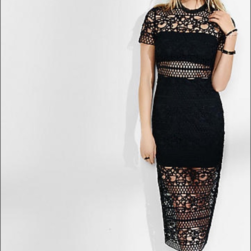 Black lace midi body con dress