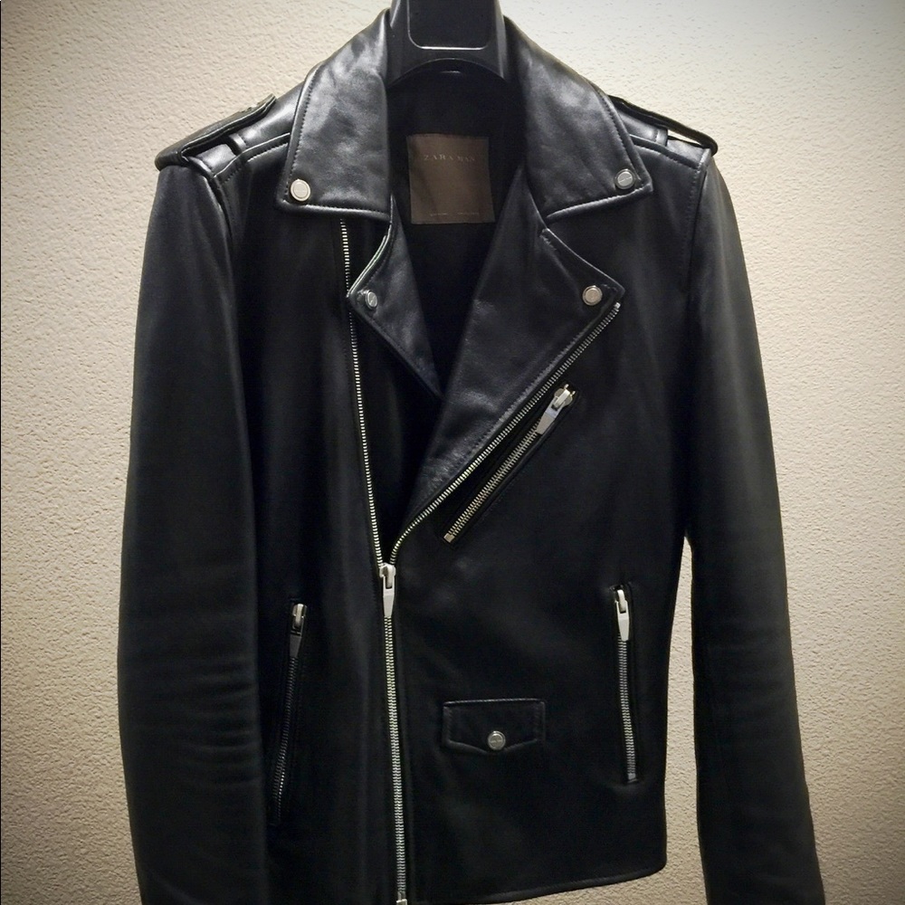 Zara Man Genuine Lambskin Leather Biker Jacket