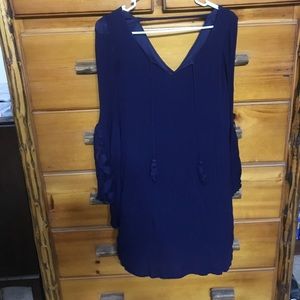 Navy dress with bellbottom sleeves