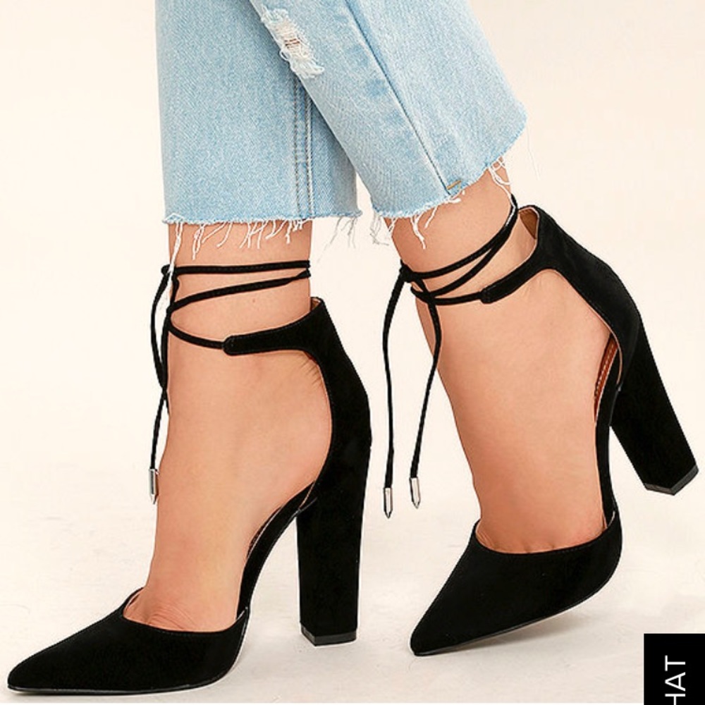 *Gently Used* Angela Black Suede Lace Up Heels