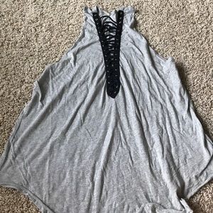 LF Grey Tank with Black Lace Up Front