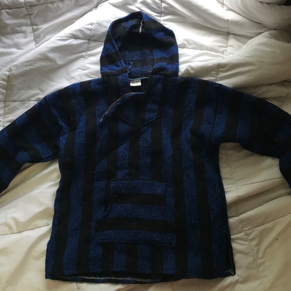 black and blue striped sweater