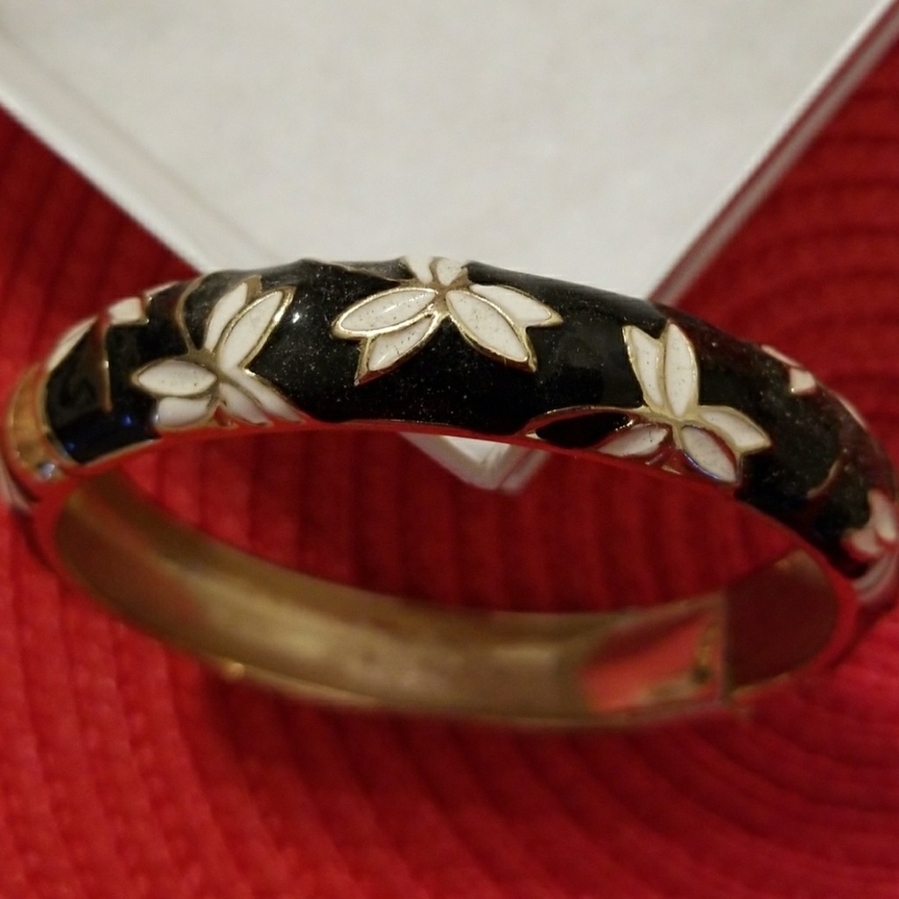 Black lacquer bracelet with painted detail