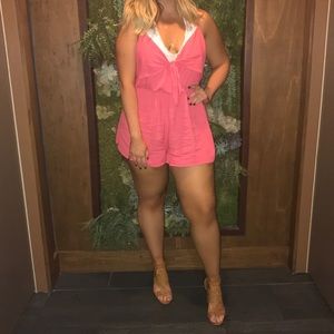 🌙Pink/Coral Romper with Bow Tie Front