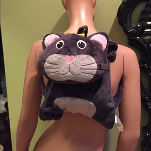 Plush kitty cat gray black knapsack purse backpack Plush kitty cat gray black knapsack purse backpack