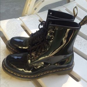 new shiny black dr. martens shoes